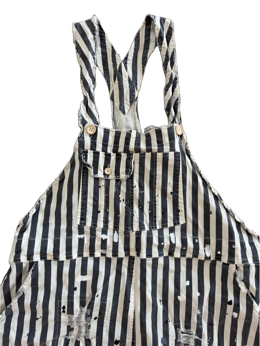 Jaded Gypsy Boho Distressed Patch Paint Splatter Overalls Adjustable Rare - Picture 4 of 16
